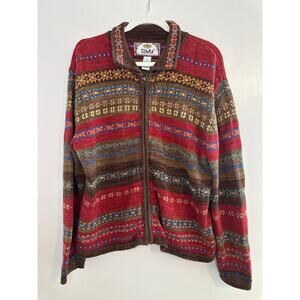 Tiara International Womens Vintage Fair Isle Zip Up Sweater Grandmacore Knit  XL